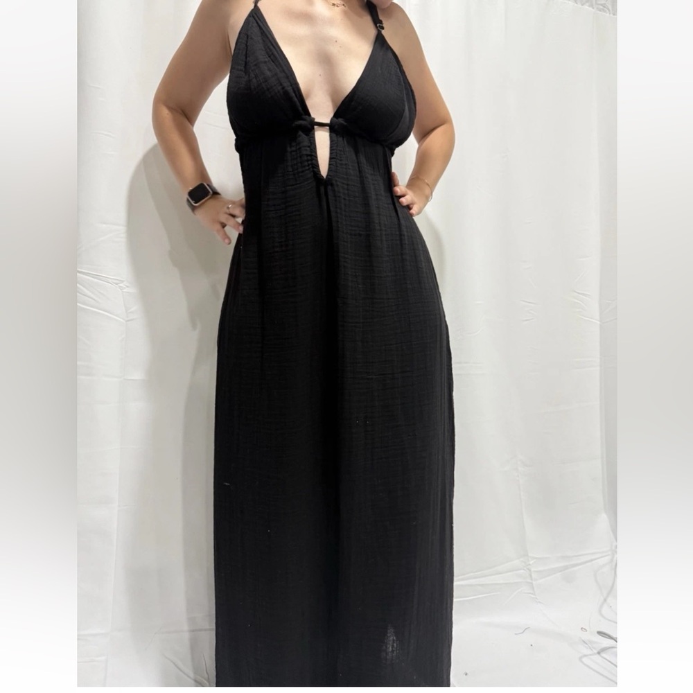 Blanca Black Cotton Sleeveless Maxi Dress M-L | Adjustable Straps, Made inTurkey